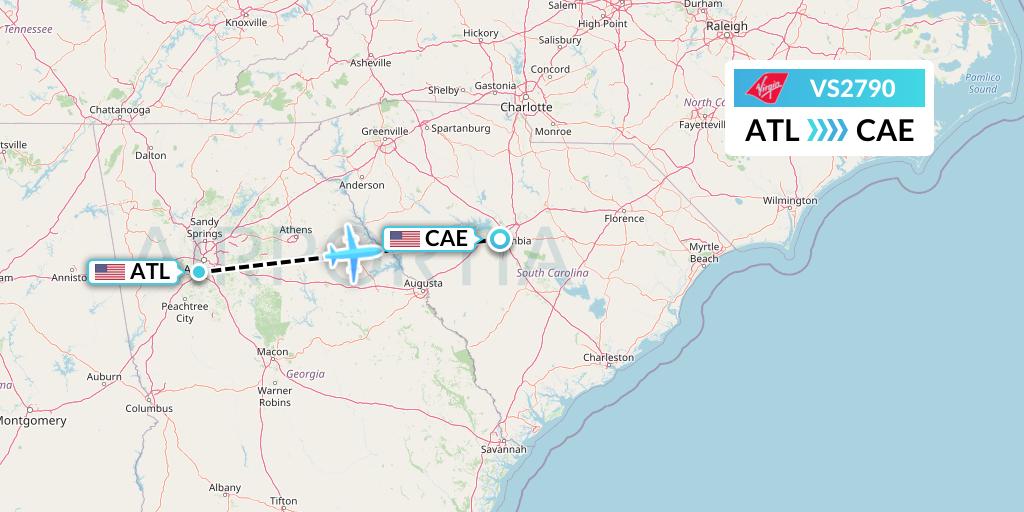 VS2790 Virgin Atlantic Airways Flight Map: Atlanta to Columbia