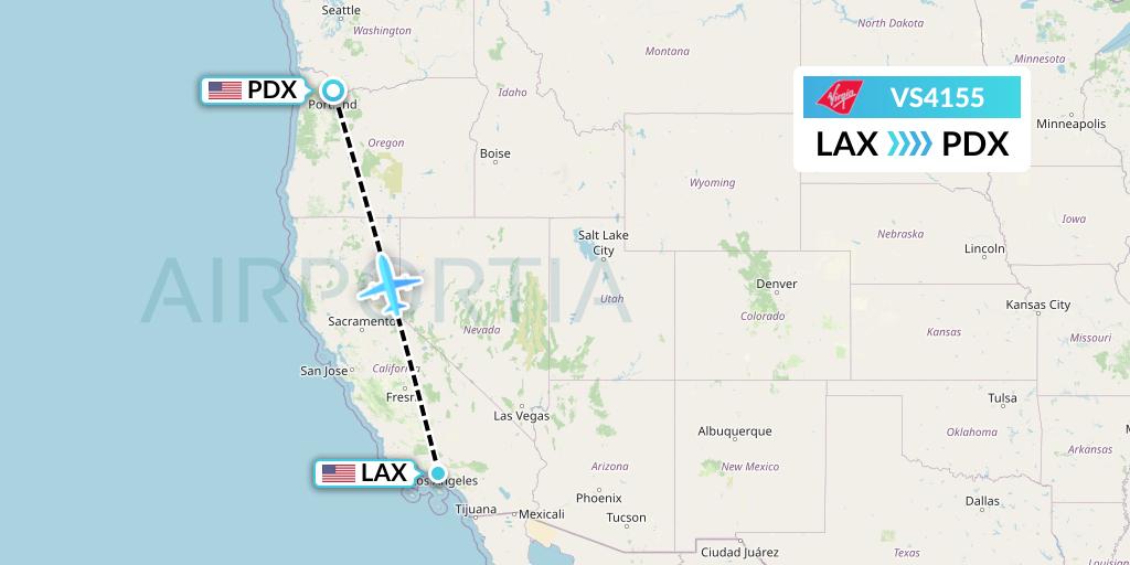 VS4155 Virgin Atlantic Airways Flight Map: Los Angeles to Portland