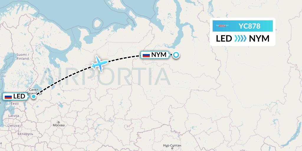 YC878 Yamal Airlines Flight Map: St. Petersburg to Nadym