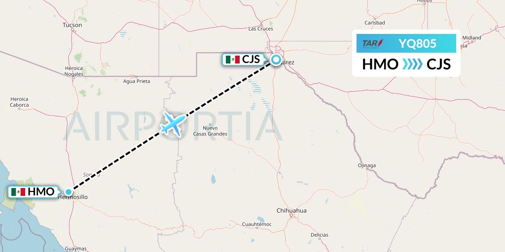 YQ805 TAR Aerolineas Flight Map: Hermosillo to Ciudad Juarez