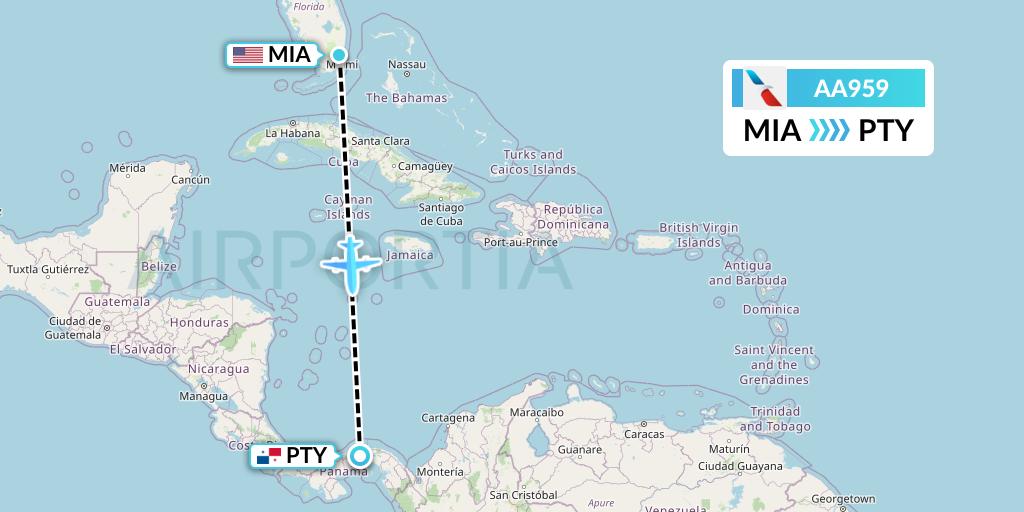 AA959 American Airlines Flight Map: Miami to Panama City