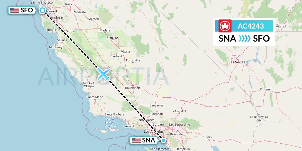 AC4243 Air Canada Flight Map: Orange County to San Francisco