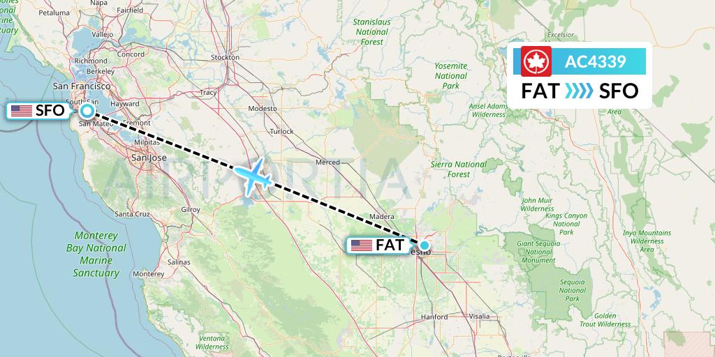 AC4339 Air Canada Flight Map: Fresno to San Francisco