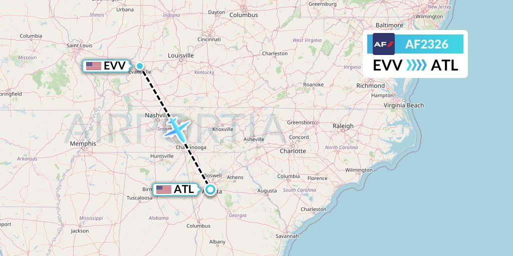AF2326 Air France Flight Map: Evansville to Atlanta