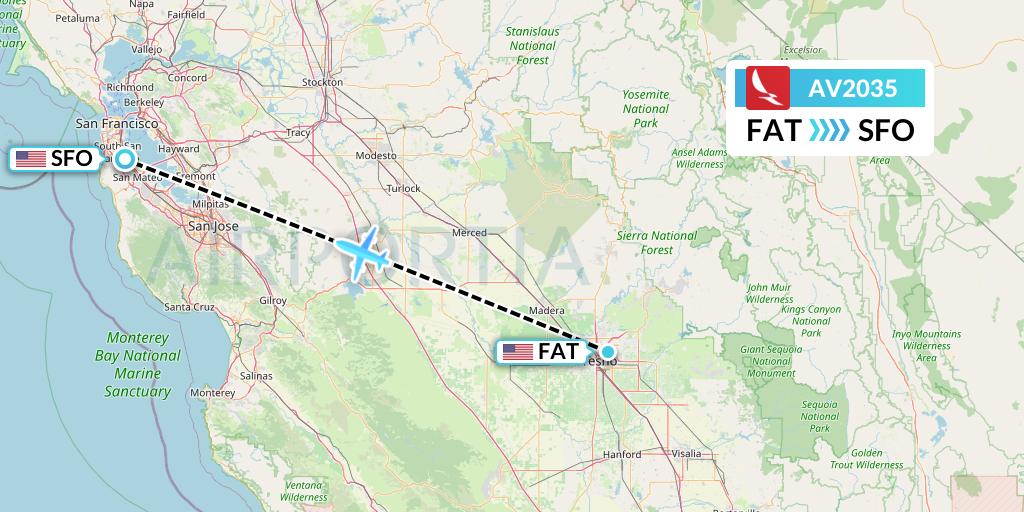 AV2035 Avianca Flight Map: Fresno to San Francisco