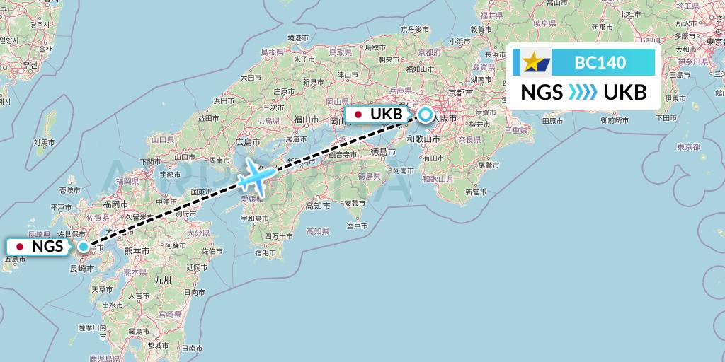 BC140 Skymark Airlines Flight Map: Nagasaki to Kobe