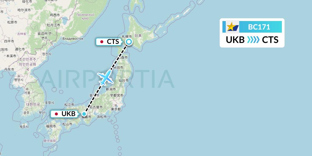 BC171 Skymark Airlines Flight Map: Kobe to Sapporo