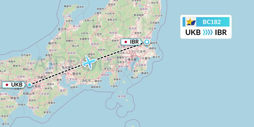 BC182 Skymark Airlines Flight Map: Kobe to Omitama