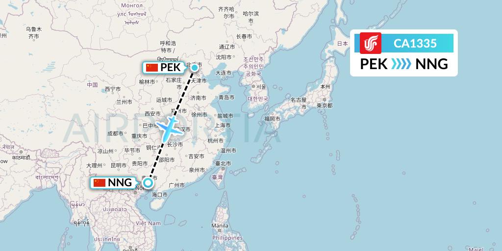 CA1335 Air China Flight Map: Beijing to Nanning