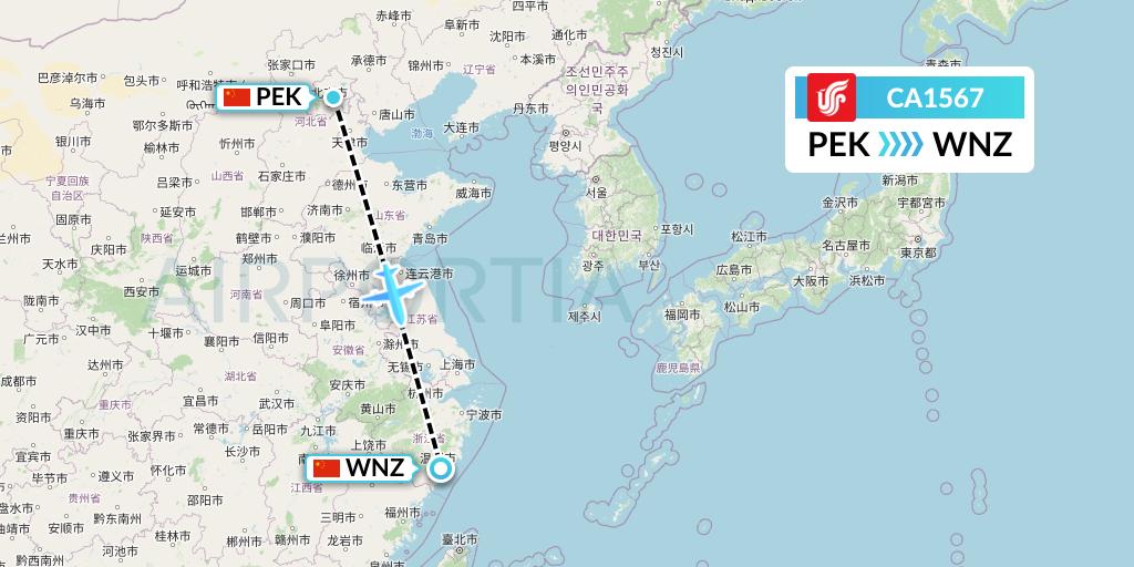 CA1567 Air China Flight Map: Beijing to Wenzhou