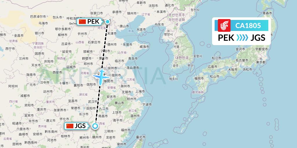 CA1805 Air China Flight Map: Beijing to Ji'an
