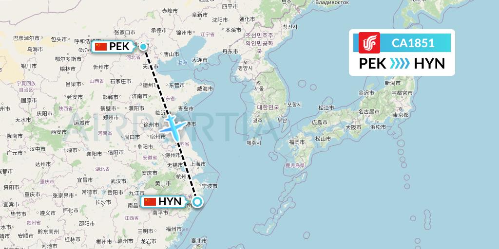 CA1851 Air China Flight Map: Beijing to Huangyan