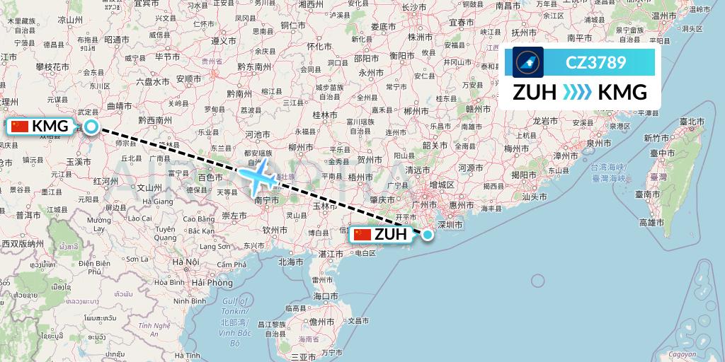 CZ3789 China Southern Airlines Flight Map: Zhuhai to Kunming