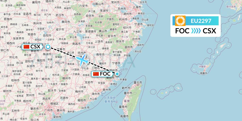 EU2297 Chengdu Airlines Flight Map: Fuzhou to Changsha