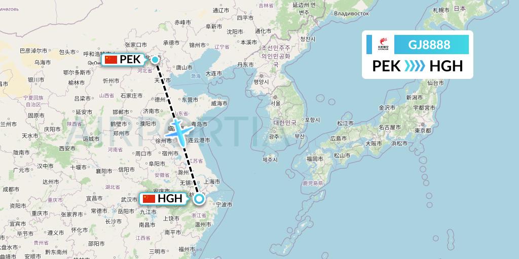 GJ8888 Loong Airlines Flight Map: Beijing to Hangzhou