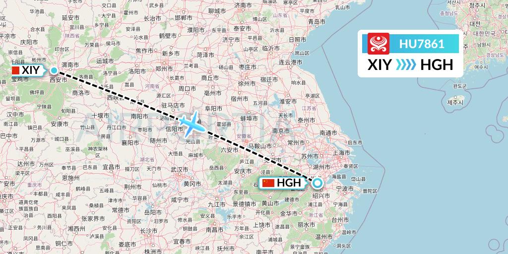HU7861 Hainan Airlines Flight Map: Xi'an to Hangzhou