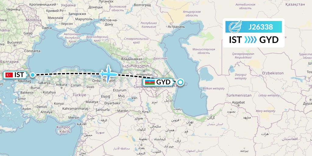 J26338 Azerbaijan Airlines Flight Map: Istanbul to Baku