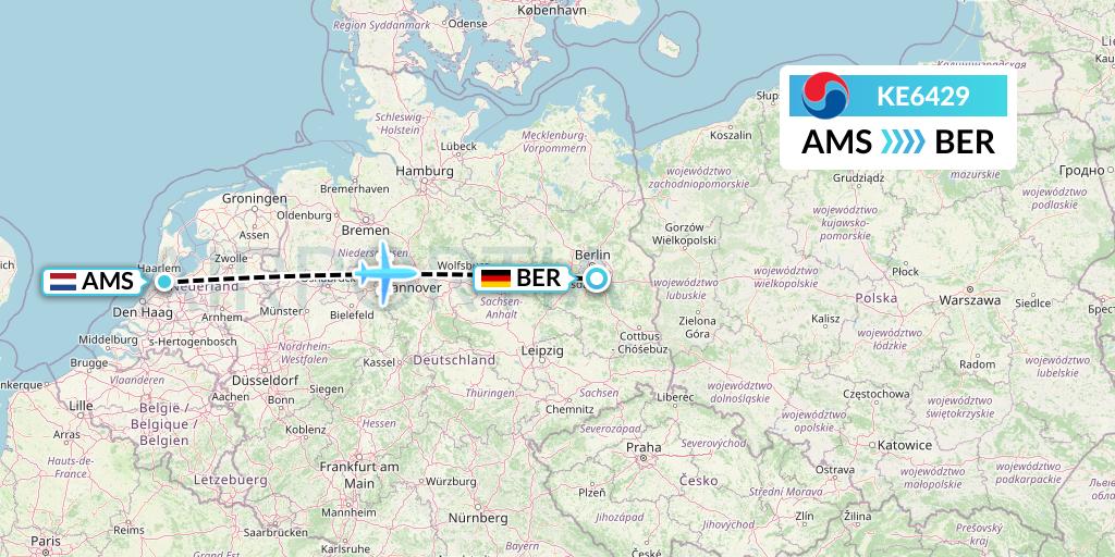 KE6429 Korean Air Flight Map: Amsterdam to Berlin