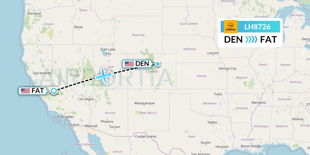 LH8726 Lufthansa Flight Map: Denver to Fresno