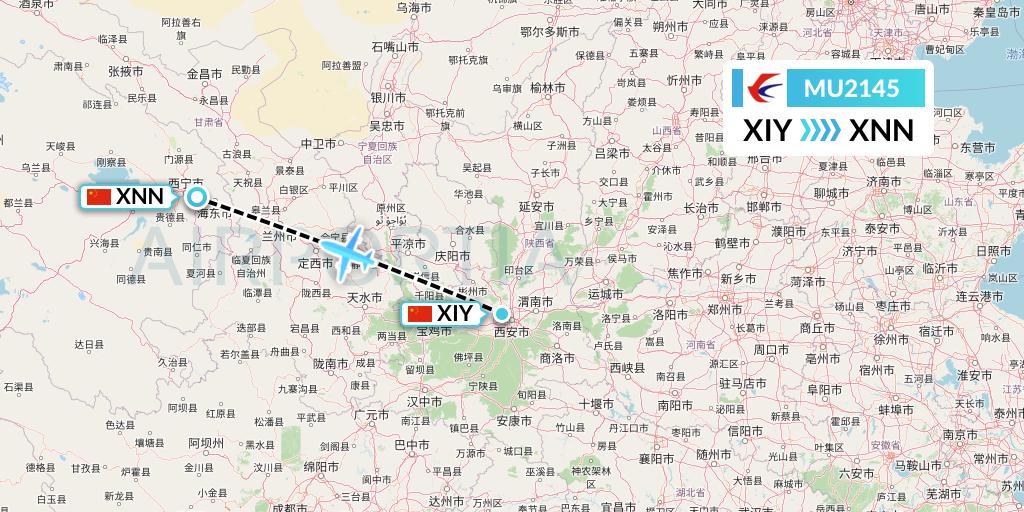 MU2145 China Eastern Airlines Flight Map: Xi'an to Xining