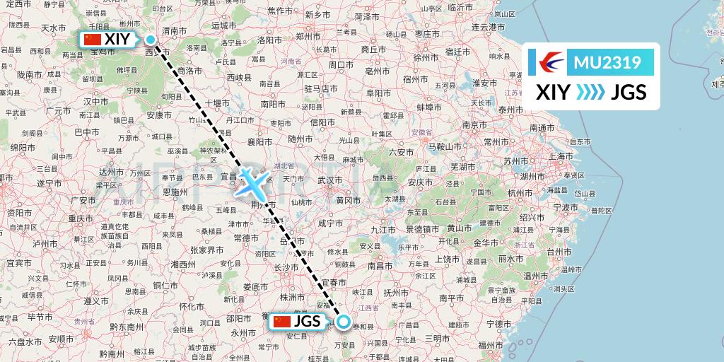 MU2319 China Eastern Airlines Flight Map: Xi'an to Ji'an