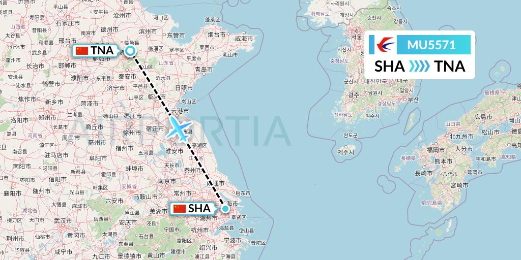 MU5571 China Eastern Airlines Flight Map: Shanghai to Jinan