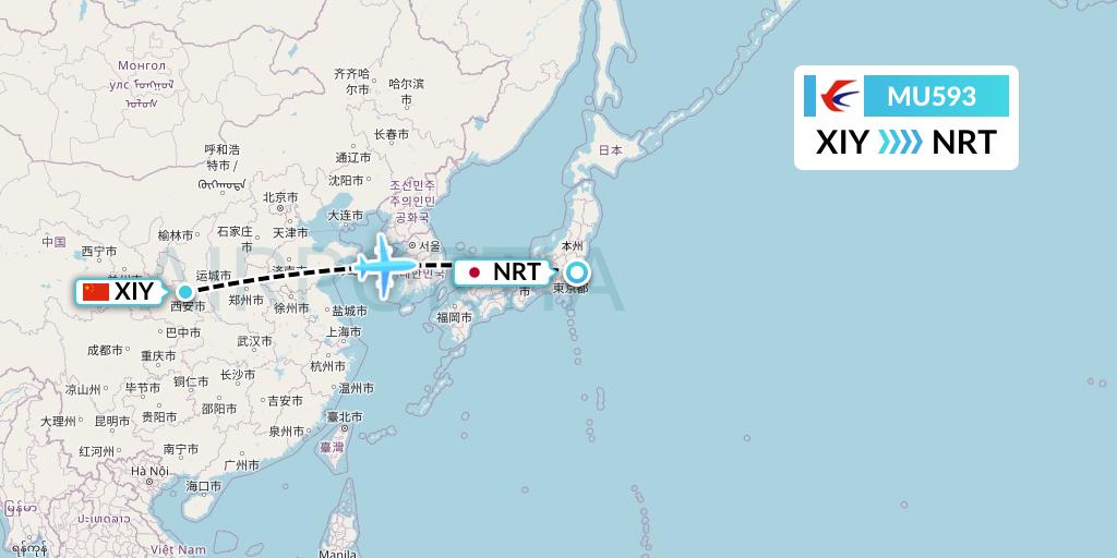 MU593 China Eastern Airlines Flight Map: Xi'an to Tokyo