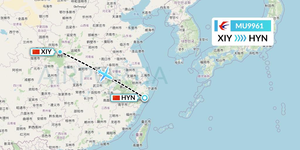 MU9961 China Eastern Airlines Flight Map: Xi'an to Huangyan