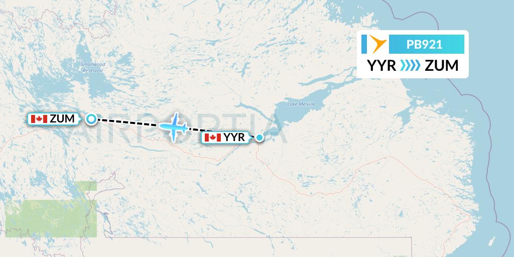 PB921 PAL Airlines Flight Map: Goose Bay to Churchill Falls