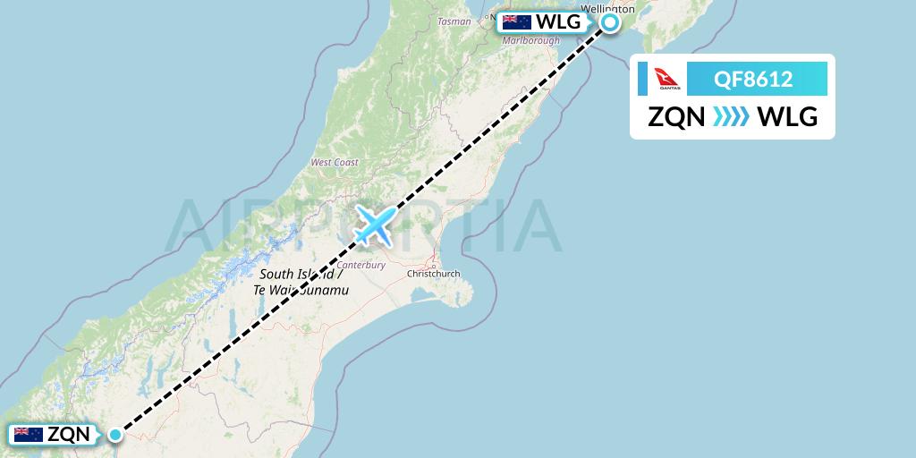 QF8612 Qantas Flight Map: Queenstown to Wellington