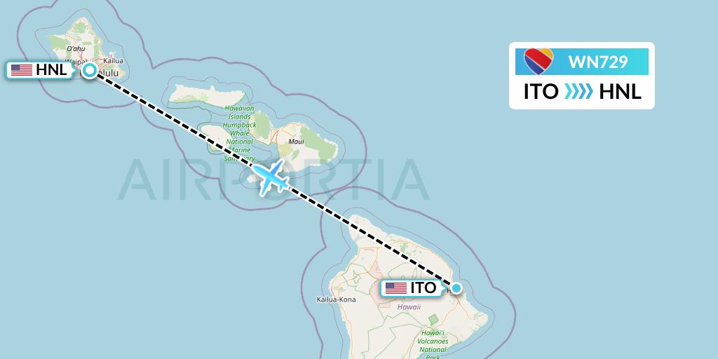 WN729 Southwest Airlines Flight Map: Hilo to Honolulu