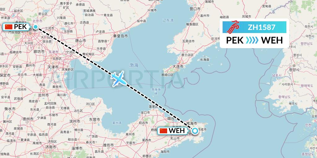 ZH1587 Shenzhen Airlines Flight Map: Beijing to Weihai