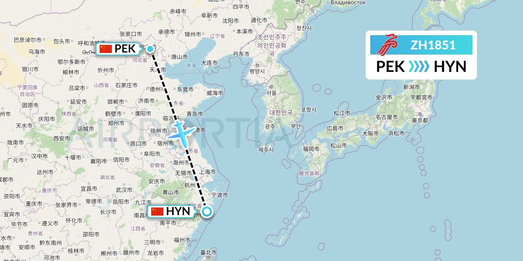 ZH1851 Shenzhen Airlines Flight Map: Beijing to Huangyan