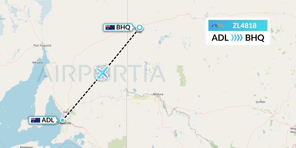 ZL4818 Regional Express Flight Map: Adelaide to Broken Hill