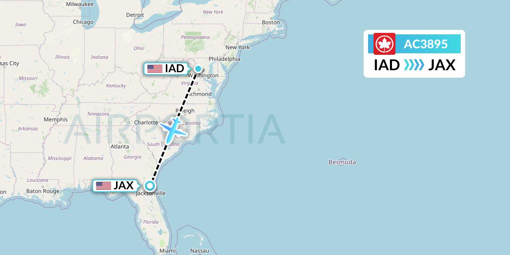 AC3895 Air Canada Flight Map: Washington to Jacksonville