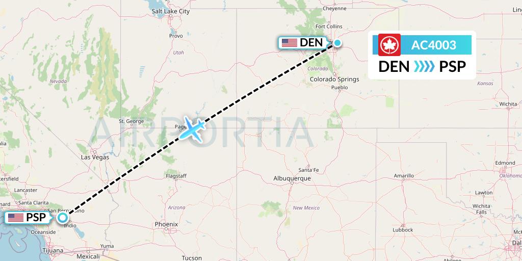 AC4003 Air Canada Flight Map: Denver to Palm Springs