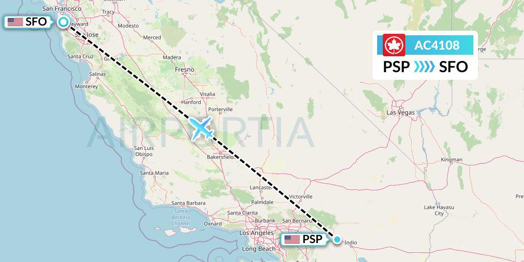 AC4108 Air Canada Flight Map: Palm Springs to San Francisco