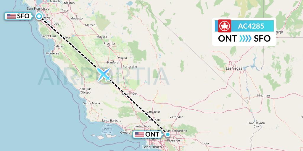 AC4285 Air Canada Flight Map: Ontario to San Francisco