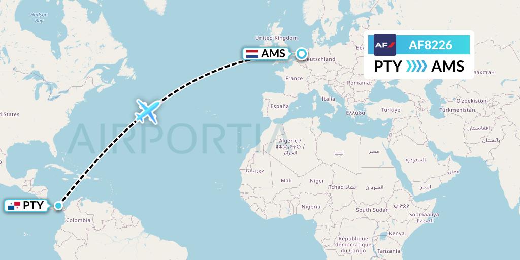 AF8226 Air France Flight Map: Panama City to Amsterdam