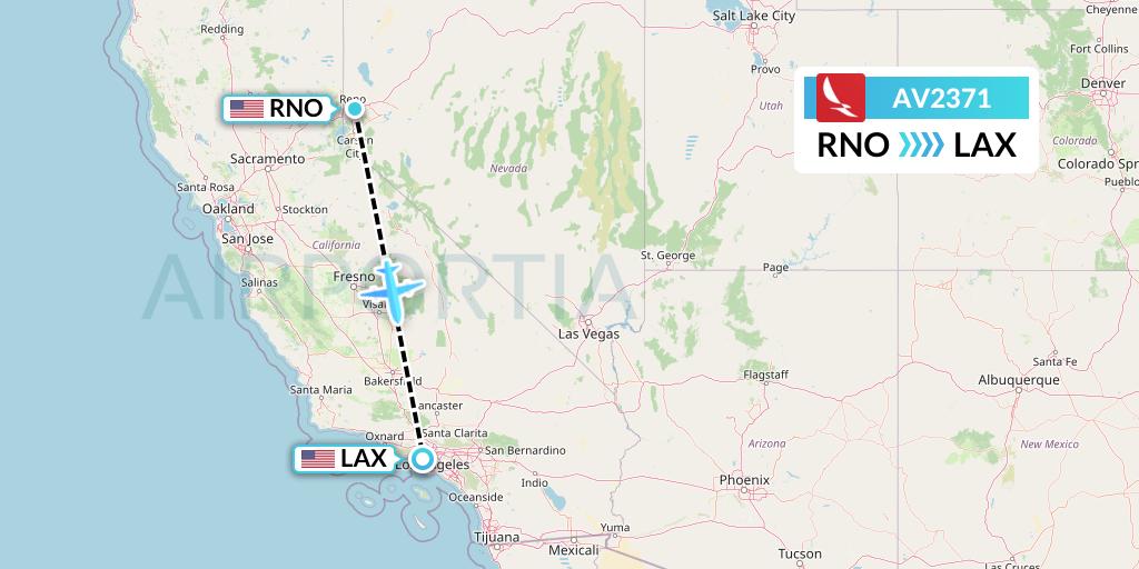 AV2371 Avianca Flight Map: Reno to Los Angeles