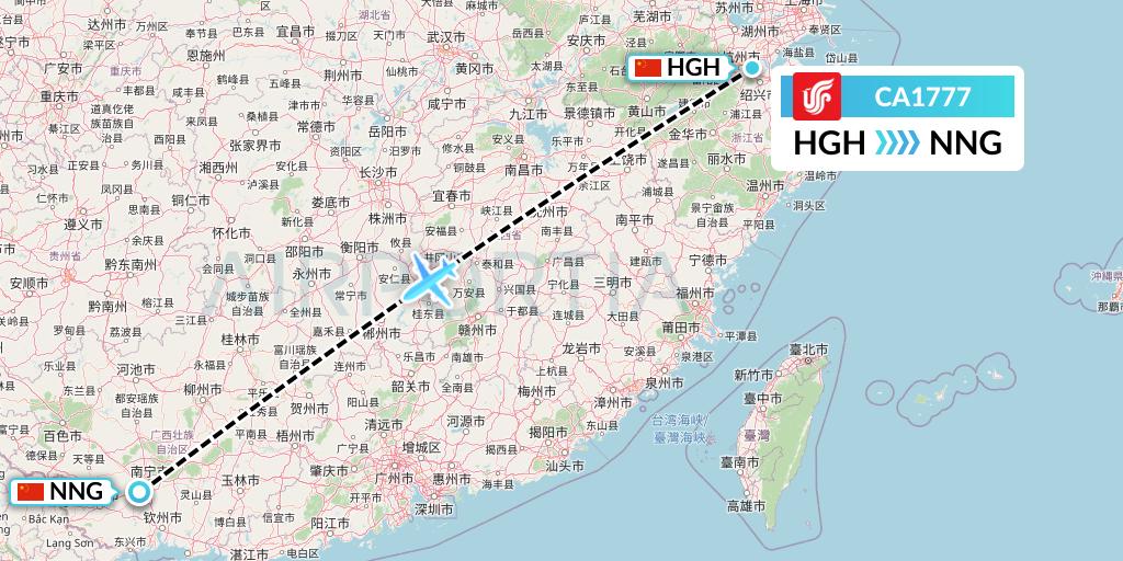 CA1777 Air China Flight Map: Hangzhou to Nanning