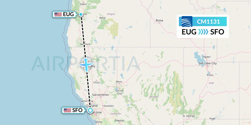 CM1131 Copa Airlines Flight Map: Eugene to San Francisco