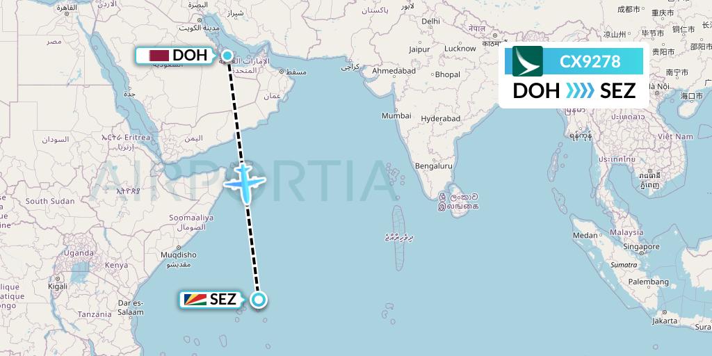 CX9278 Cathay Pacific Flight Map: Doha to Victoria