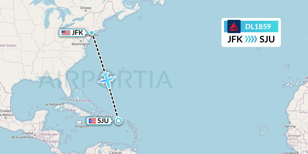 DL1859 Delta Air Lines Flight Map: New York to San Juan