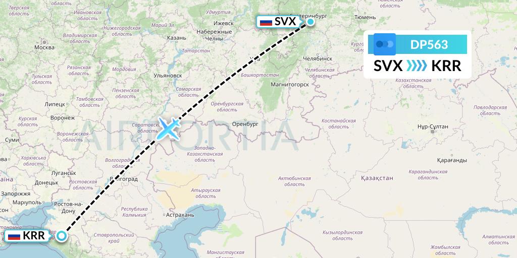 DP563 Pobeda Flight Map: Yekaterinburg to Krasnodar