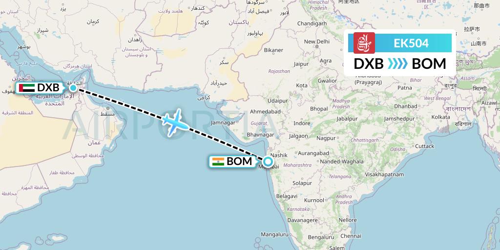 EK504 Emirates Flight Map: Dubai to Mumbai