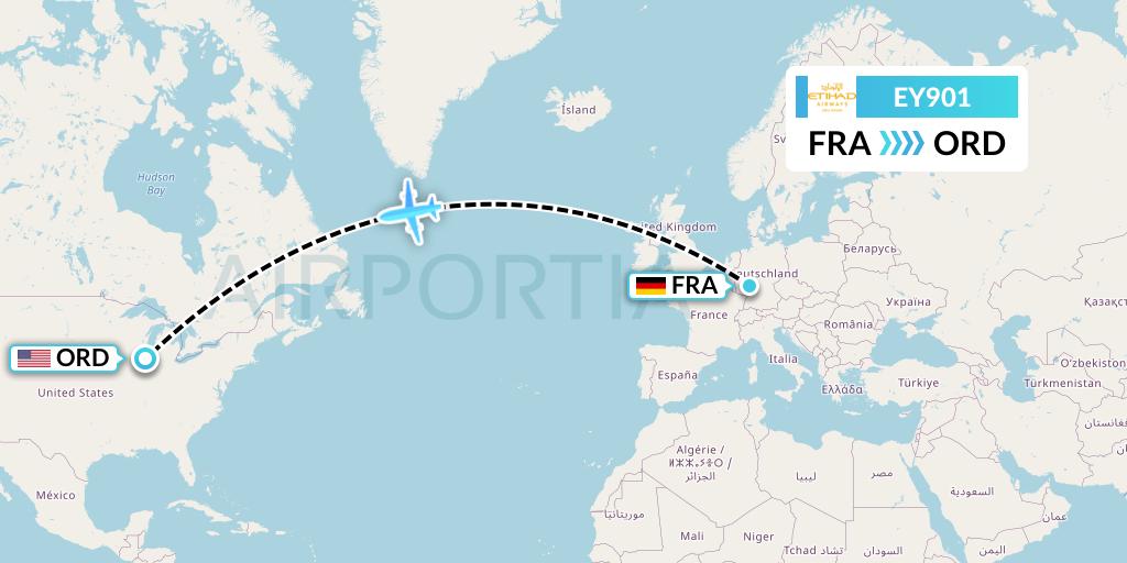 EY901 Etihad Airways Flight Map: Frankfurt to Chicago