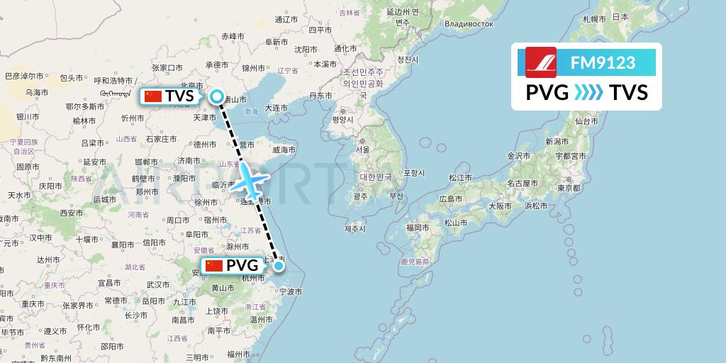 FM9123 Shanghai Airlines Flight Map: Shanghai to Tangshan