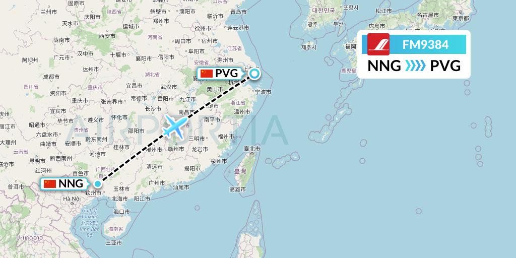 FM9384 Shanghai Airlines Flight Map: Nanning to Shanghai