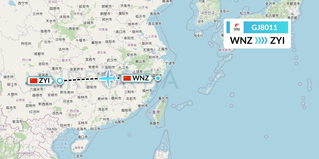 GJ8011 Loong Airlines Flight Map: Wenzhou to Zunyi